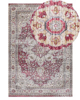 Area Rug Red and Beige Polyester and Cotton 140 x 200 cm Oriental Distressed Living Room Bedroom Beliani