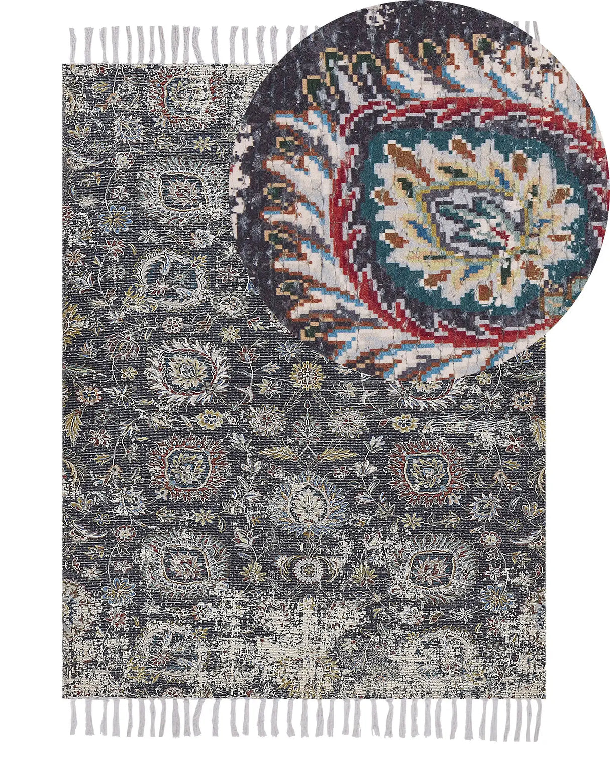 Area Rug Multicolour Polyester and Cotton 140 x 200 cm Oriental Distressed with Tassels Living Room Bedroom Beliani