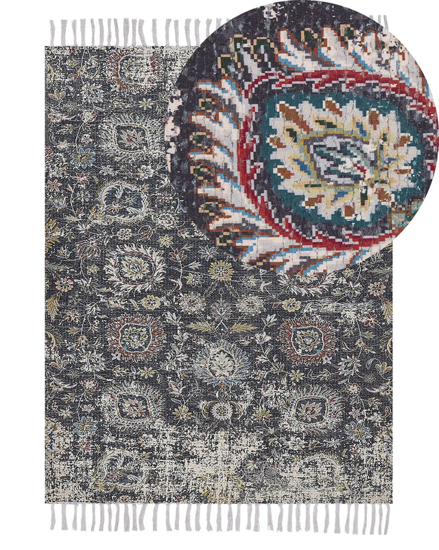 Area Rug Multicolour Polyester and Cotton 140 x 200 cm Oriental Distressed with Tassels Living Room Bedroom Beliani