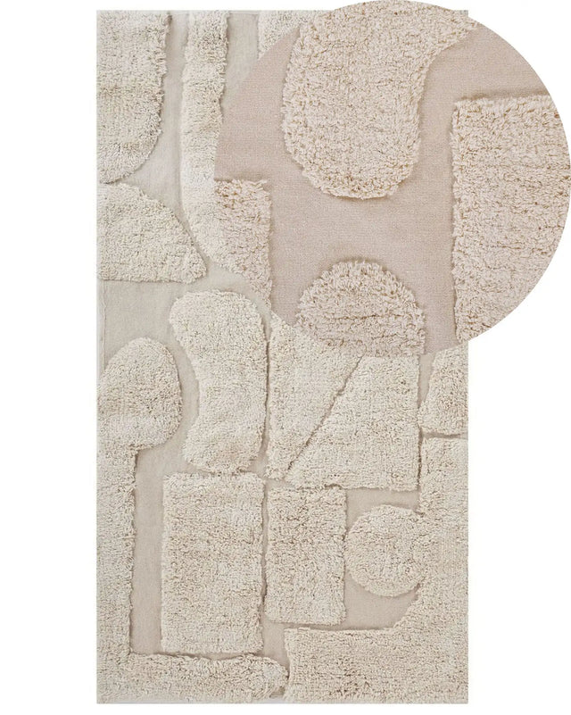 Area Rug Beige Cotton 80 x 150 cm Tufted Fluffy Abstract Pattern Living Room Bedroom Beliani