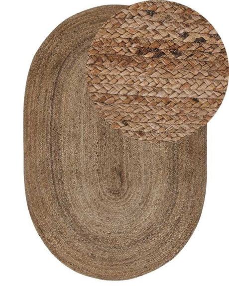 Area Rug Beige Jute 120 x 180 cm Braided Oval Underfloor Heating Suitable Natural Living Room Bedroom Beliani