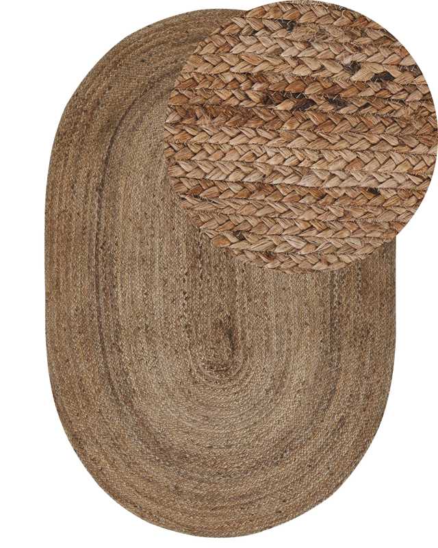 Area Rug Beige Jute 120 x 180 cm Braided Oval Underfloor Heating Suitable Natural Living Room Bedroom Beliani