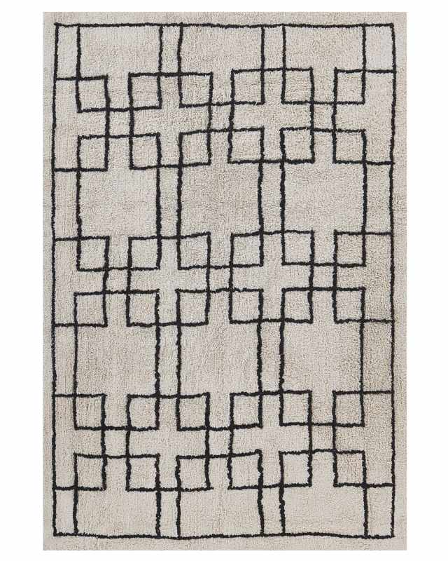 Area Rug Beige Cotton 160 x 230 cm Scandinavian Tufted Geometric Pattern Living Room Bedroom Beliani