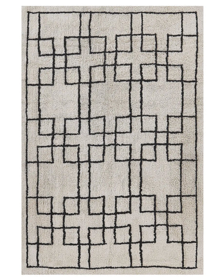 Area Rug Beige Cotton 160 x 230 cm Scandinavian Tufted Geometric Pattern Living Room Bedroom Beliani