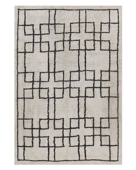 Area Rug Beige Cotton 140 x 200 cm Scandinavian Tufted Geometric Pattern Living Room Bedroom Beliani