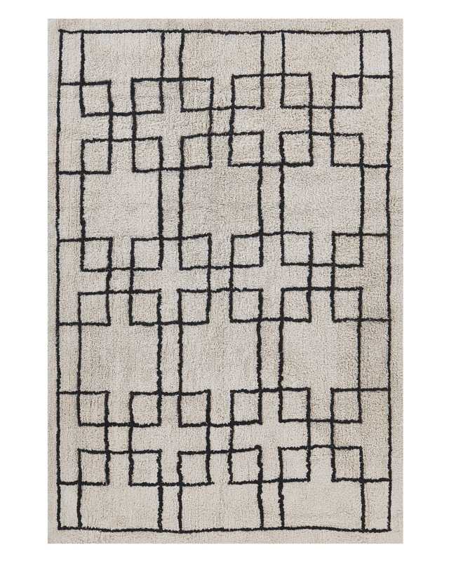 Area Rug Beige Cotton 140 x 200 cm Scandinavian Tufted Geometric Pattern Living Room Bedroom Beliani