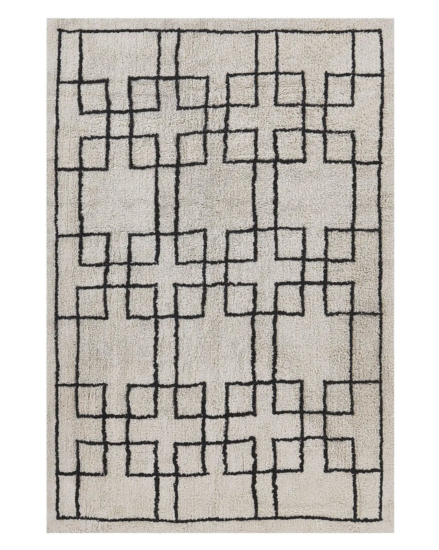 Area Rug Beige Cotton 140 x 200 cm Scandinavian Tufted Geometric Pattern Living Room Bedroom Beliani