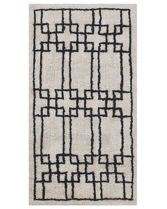 Area Rug Beige Cotton 80 x 150 cm Scandinavian Tufted Geometric Pattern Living Room Bedroom Beliani