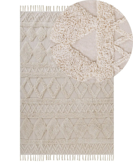 Area Rug Beige Cotton 140 x 200 cm Minimalistic Tufted Geometric Pattern Living Room Bedroom Beliani