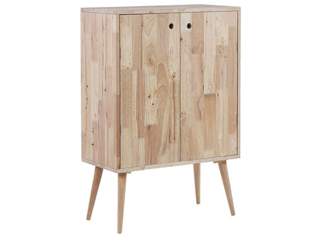 2 Door Sideboard Light Wood Rubberwood Living Room Cabinet Storage Retro Scandi Style Beliani