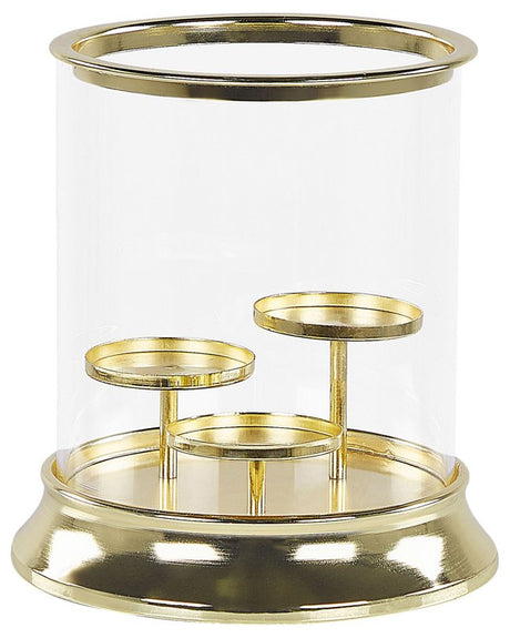 Hurricane Candle Holder Gold Metal Glass Shade 24 cm Glamour Accent Piece Decoration Table Centrepiece  Beliani