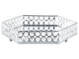 Decorative Tray Silver Iron and Glass Mirrored Hexagonal with Rhinestones Tabletop Glamour Accent Piece Beliani