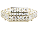 Decorative Tray Gold Iron and Glass Mirrored Hexagonal with Rhinestones Tabletop Glamour Accent Piece  Beliani