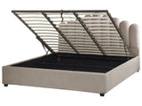 Storage Bed Taupe Velvet EU Super King Size 6ft Sea Shell Headboard Slatted Base 180 x 200 cm Beliani