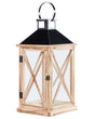 Pine Wood Lantern Brown 61 cm Pillar Candle Holder Glass Doors Indoor Decorative Piece Beliani