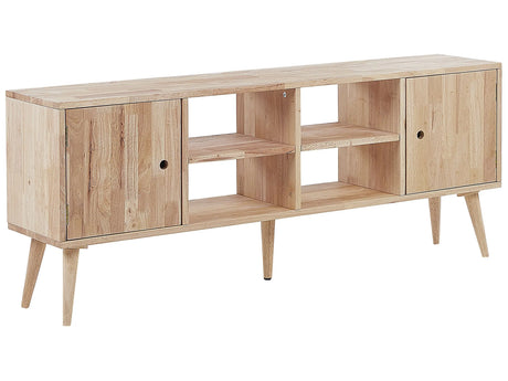 2 Door TV Stand Light Wood Rubberwood Living Room Cabinet Storage Retro Scandi Style Beliani