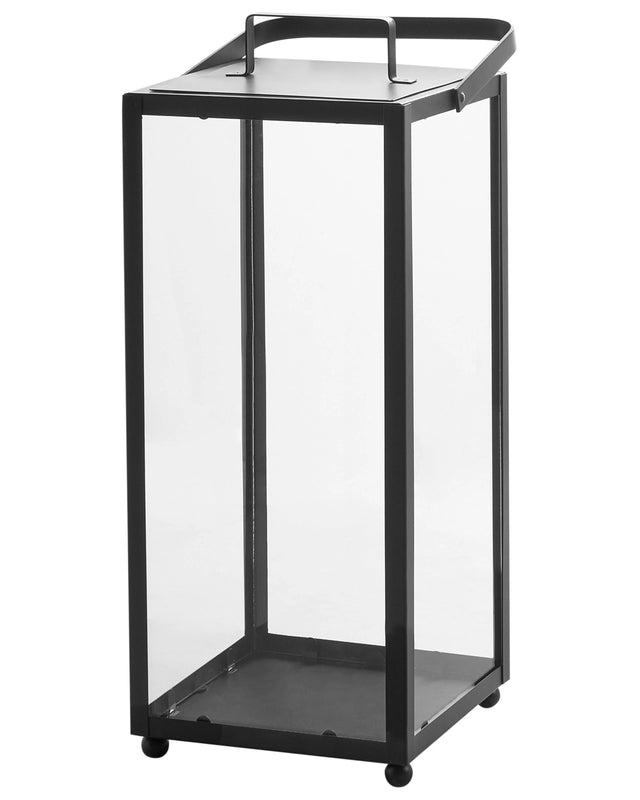 Lantern Black Iron H 41 cm Pillar Candle Holder Handle Minimalistic Industrial Decoration Accent Piece Beliani