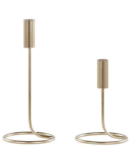 Set of 2 Candle Holders Gold Iron Round Shape Modern Minimalistic Candlesticks Decoration Beliani