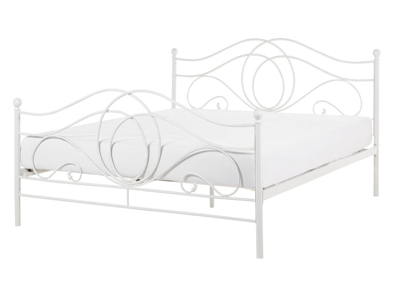 Bed Frame White Metal EU Double Size 4ft6 with Slatted Base Headboard and Footboard Retro Vintage Beliani