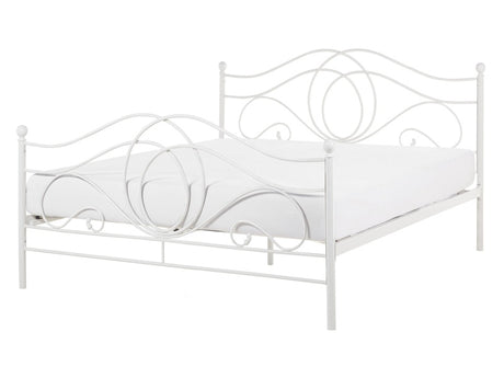 Bed Frame White Metal EU Double Size 4ft6 with Slatted Base Headboard and Footboard Retro Vintage Beliani