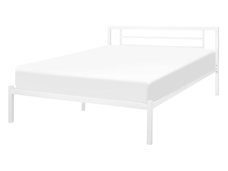 Bed Frame White Metal EU Double Size 4ft6 Solid Wood Slats Industrial Minimalist Beliani