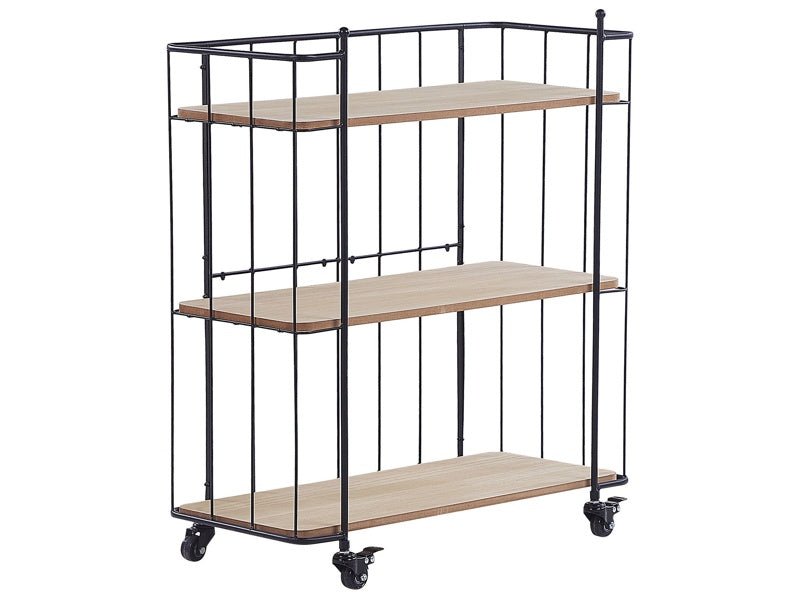 Kitchen Trolley Black Metal 81 cm Construction Light Wood Shelves with Shelf and Castors Industrial Rustic Modern Beliani