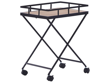 Kitchen Trolley Black Metal 56 cm Construction Light Wood Top Castors Industrial Rustic Modern Beliani