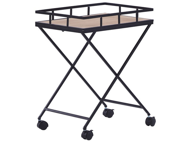 Kitchen Trolley Black Metal 56 cm Construction Light Wood Top Castors Industrial Rustic Modern Beliani