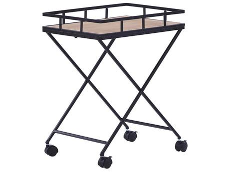 Kitchen Trolley Black Metal 56 cm Construction Light Wood Top Castors Industrial Rustic Modern Beliani