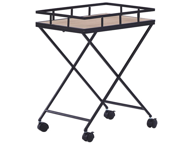 Kitchen Trolley Black Metal 56 cm Construction Light Wood Top Castors Industrial Rustic Modern Beliani