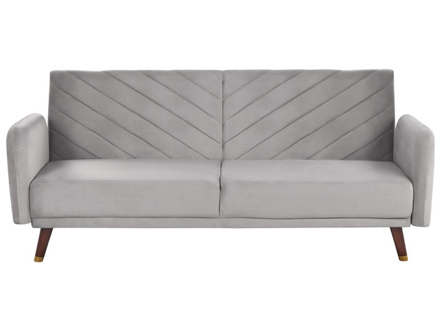 Sofa Bed Light Grey Velvet Fabric Modern Living Room 3 Seater Wooden Legs Track Arm Beliani