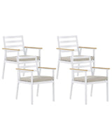 Set of 4 Garden Chairs White Aluminium Beige Seat Pad Cushions Powder-Coated Finish Patio Outdoor Beliani
