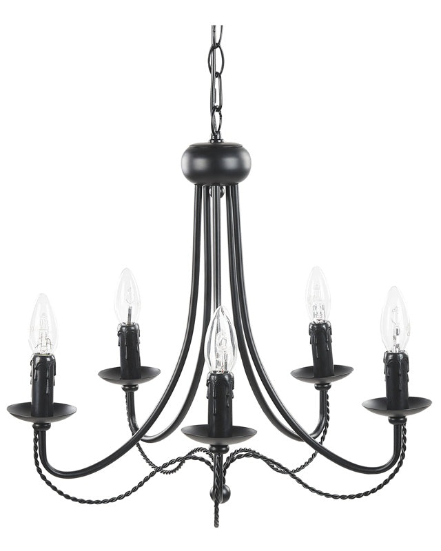 Pendant Lamp Black Metal 117 cm Painted Finish 5 Lights Victorian Style Vintage Living Room Dining Area Beliani