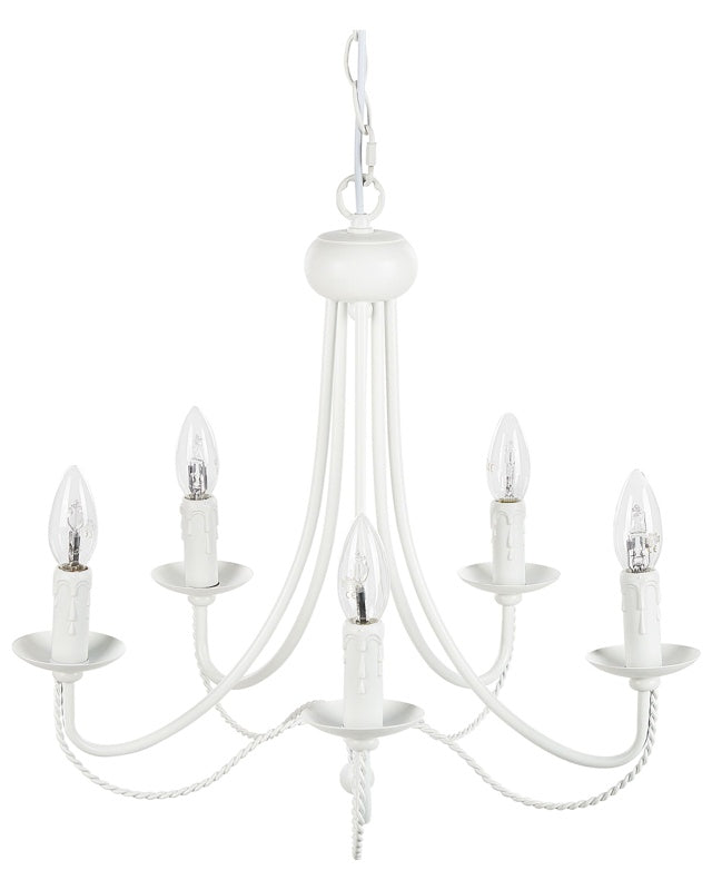 Pendant Lamp White Metal 117 cm Painted Finish 5 Lights Victorian Style Vintage Living Room Dining Area Beliani