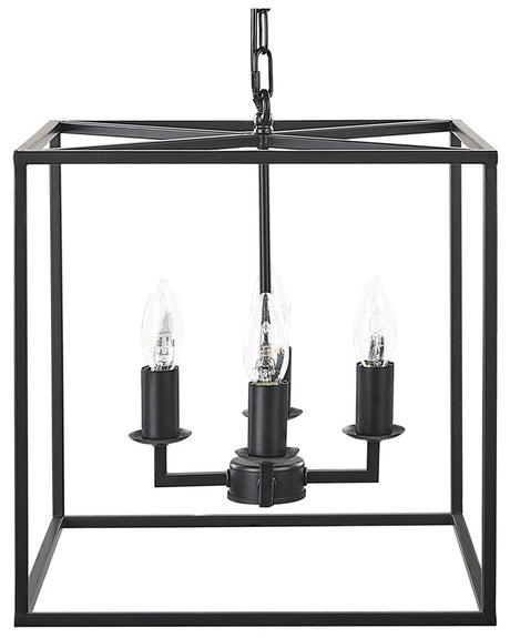 Pendant Lamp Black Metal 115 cm Cube Cage Frame 4 Light Fixture Ceiling Modern  Beliani