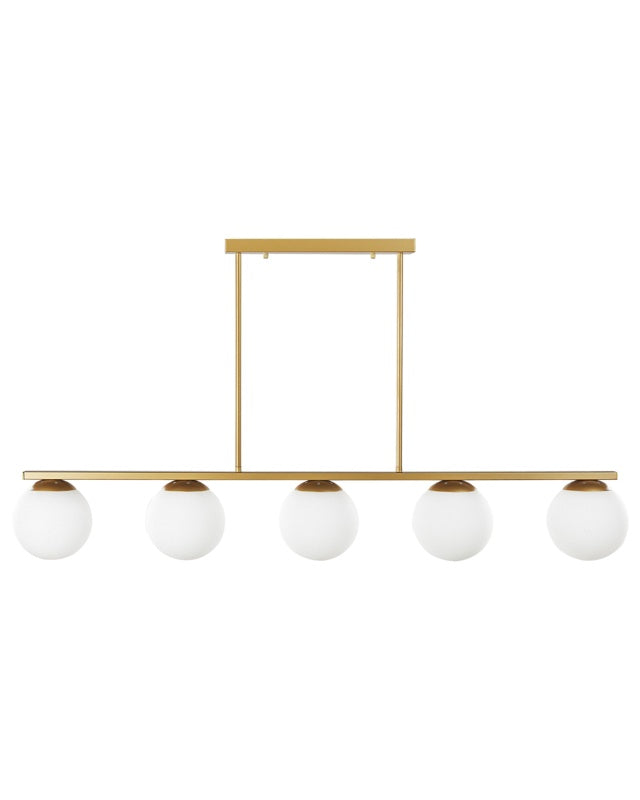 Hanging Lamp Gold Metal 62 cm 5-Light Track Sphere Shades White Glass Glamour Design Kitchen Dining Room Beliani