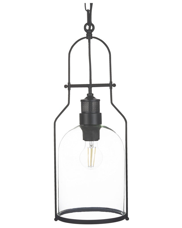 Pendant Lamp Black Metal 166 cm Frame Clear Glass Shade Retro Style Ceiling Light Beliani