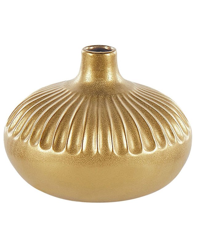 Decorative Vase Gold Stoneware 20 cm  Home Accessory Tabletop Accent Piece Glamour Style Beliani