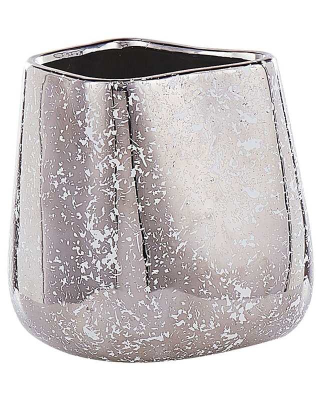 Decorative Vase Silver Stoneware 20 cm  Home Accessory Tabletop Accent Piece Glamour Style Beliani