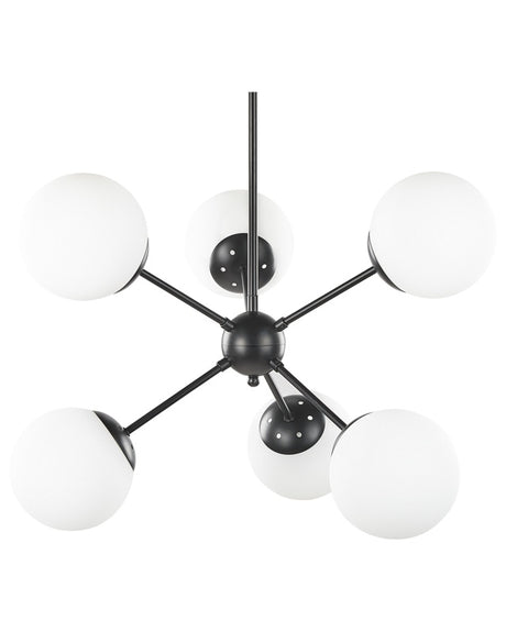 Pendant Lamp Black Metal 100 cm 6-Lightbulb Fixture White Glass Globe Shades  Beliani