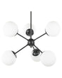 Pendant Lamp Black Metal 100 cm 6-Lightbulb Fixture White Glass Globe Shades  Beliani