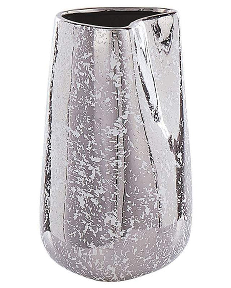 Decorative Vase Silver Stoneware 27 cm  Home Accessory Tabletop Accent Piece Glamour Style Beliani