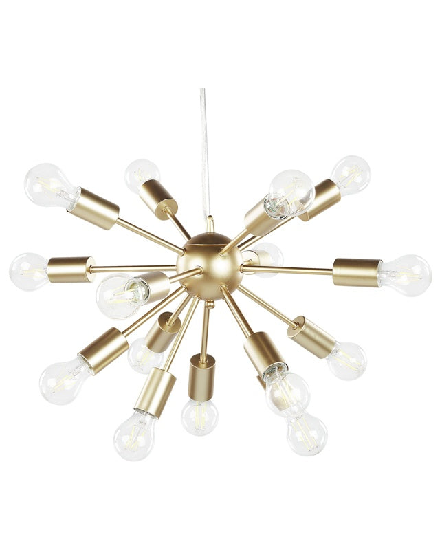 Pendant Lamp Gold Metal 115 cm 15-Lightbulb Fixture Exposed Ambient Lighting Beliani