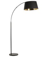 Floor Lamp Black Metal 187 cm Curved Frame Cotton Drum Shade Marble Base Modern Design Beliani