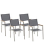 Set of 4 Garden Dining Chairs Grey and Silver Textile Seat Stainless Steel Legs Stackable Outdoor Resistances Beliani