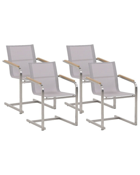 Set of 4 Garden Chairs Beige Synthetic Seat Stainless Steel Frame Cantilever Style Beliani