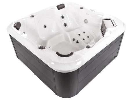 Hot Tub White Acrylic 210 x 210 cm 28 Jets Grey Aluminium Exterior with LED Heating Beliani