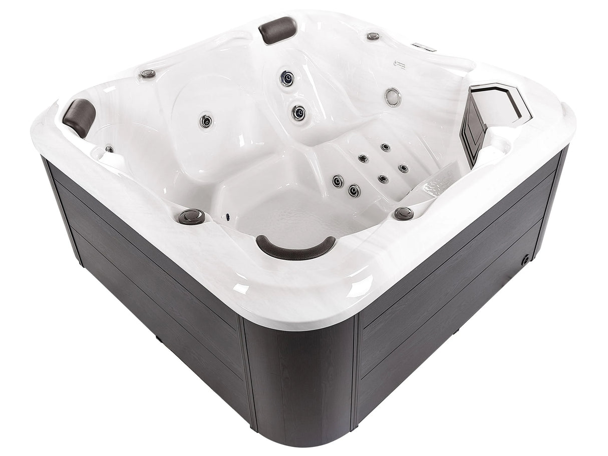 Hot Tub White Acrylic 210 x 210 cm 28 Jets Grey Aluminium Exterior with LED Heating Beliani