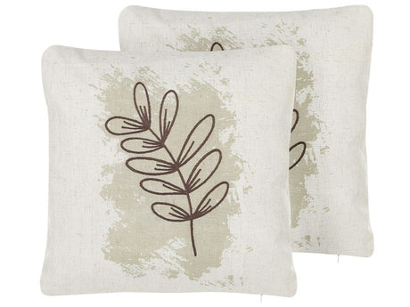 Set of 2 Throw Cushions Beige Polyester Blend 45 x 45 cm Decorative Soft Home Accessory Embroidered Leaf Beliani