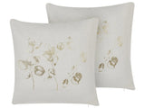 Set of 2 Cushions Off-White Polyester 45 x 45 cm Leaf Foil Print with Filling Zipper Scatter Throw Pillow Beliani